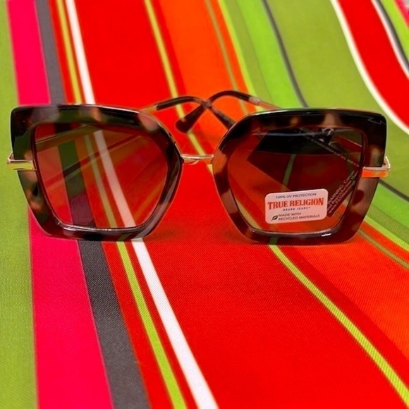 Brand New True Religion Tortoise Mod Square Cat Eye Sunglasses 100% UV Protect - Picture 2 of 14